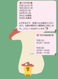 11月後半予定/予約状況